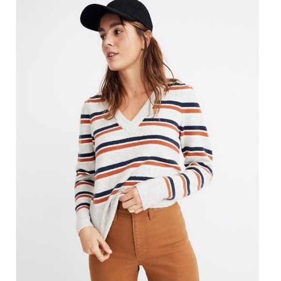 MADEWELL Striped Westgate V-Neck Sweater S - Picture 1 of 12